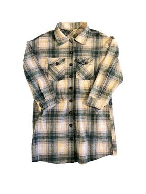 Women’s Plaid Button-Front Shirt Dress - Green & Cream